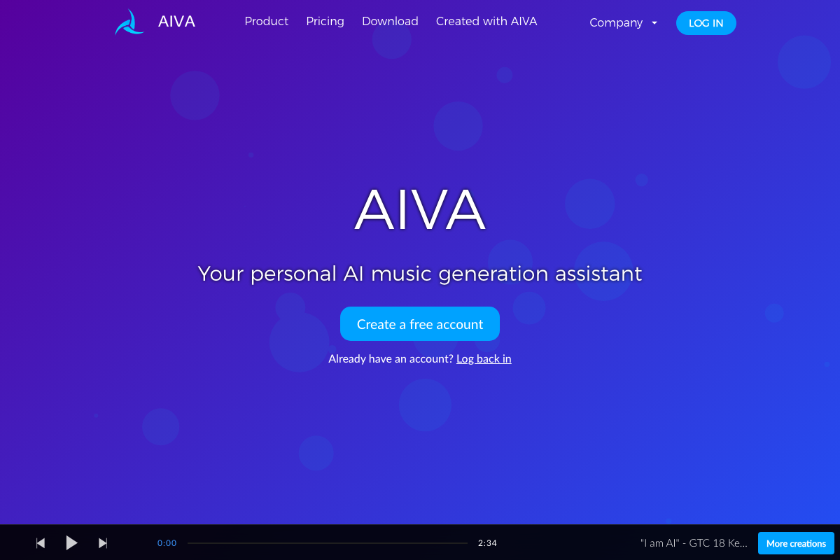 AIVA AI Interface Screenshot