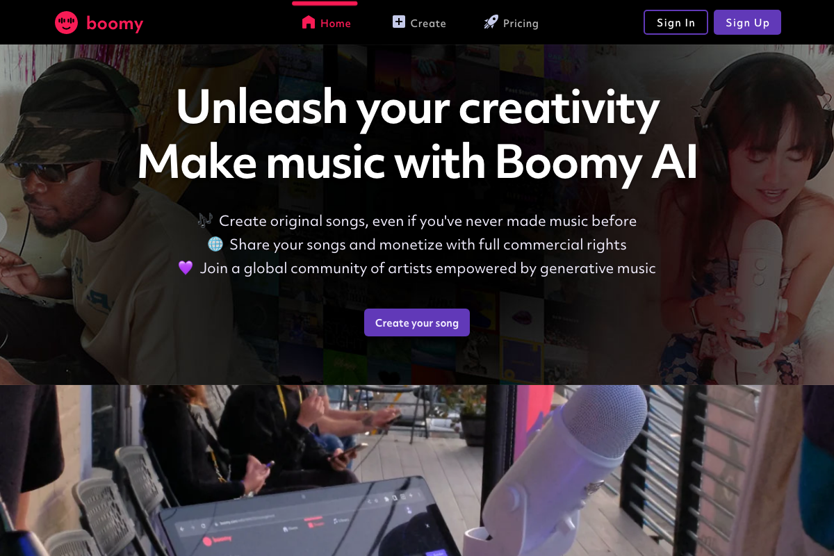 Boomy AI Interface Screenshot
