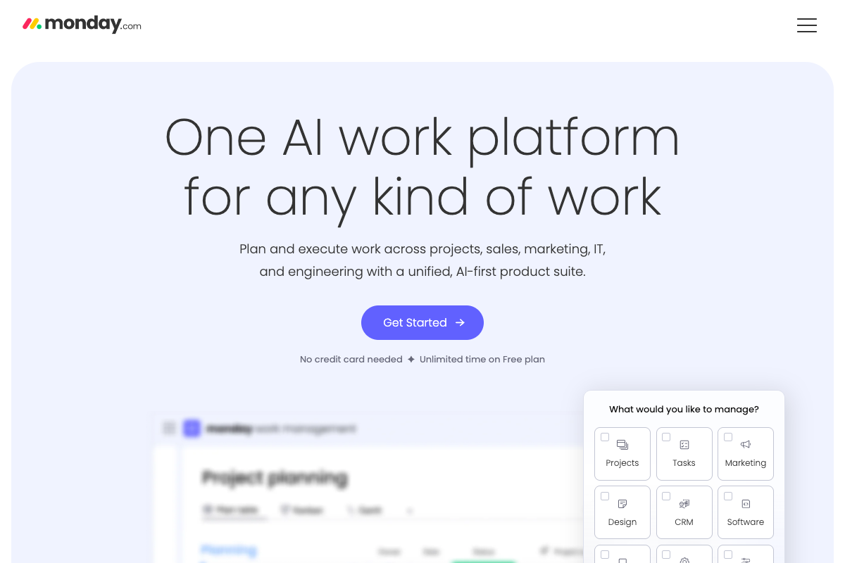 Monday.com AI Interface Screenshot