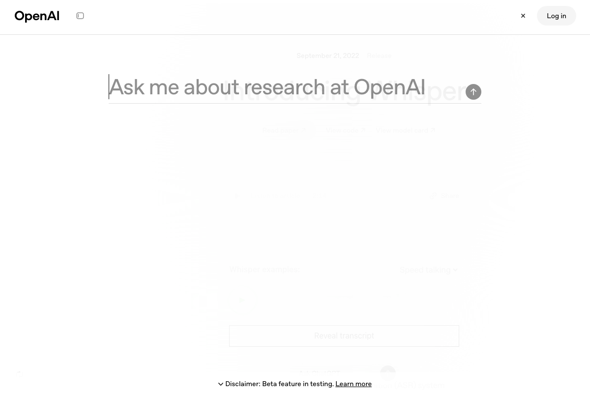 OpenAI Whisper Interface Screenshot